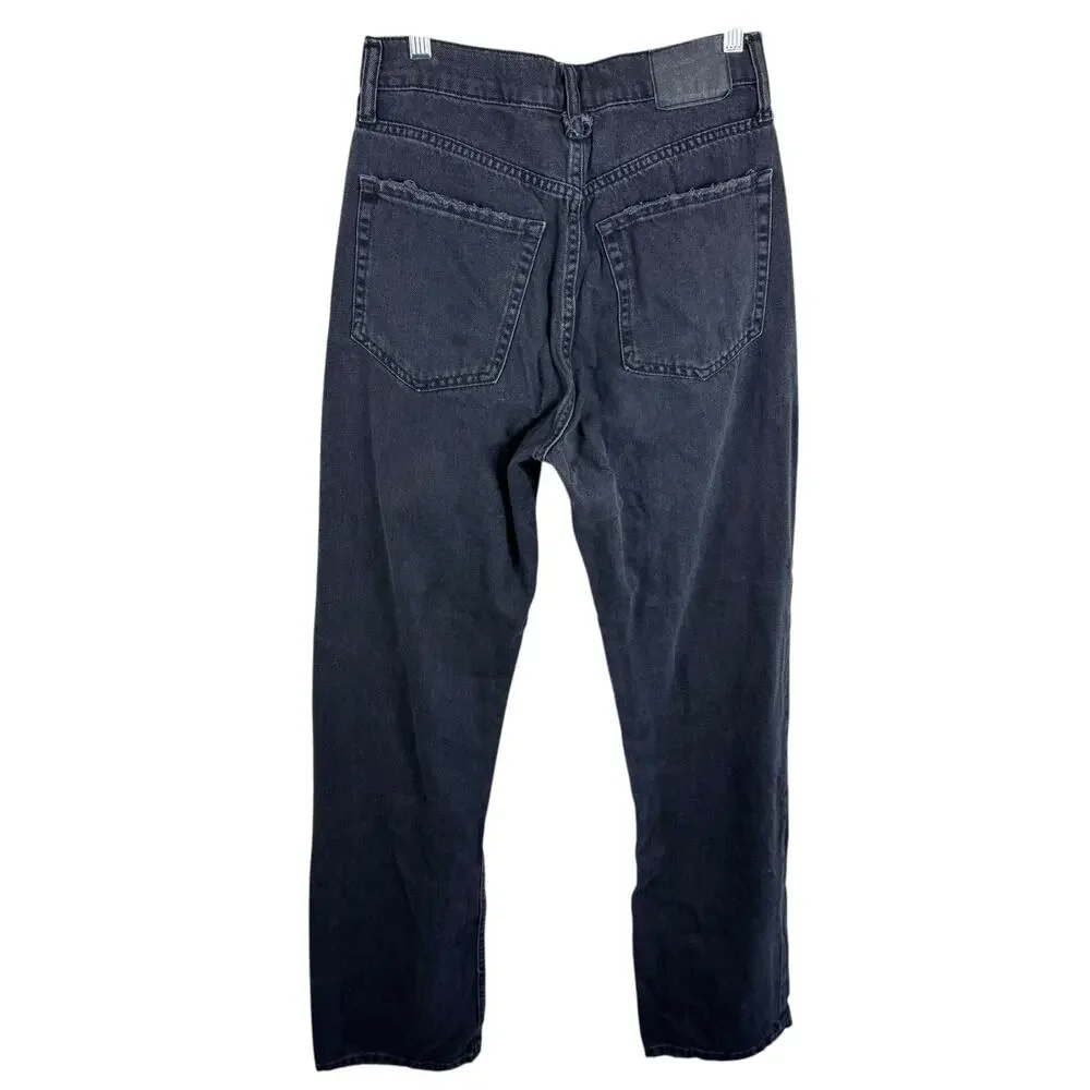 Aeropostale 90s Baggy Black Cotton High Rise Distressed Button Fly Jeans Retro 4